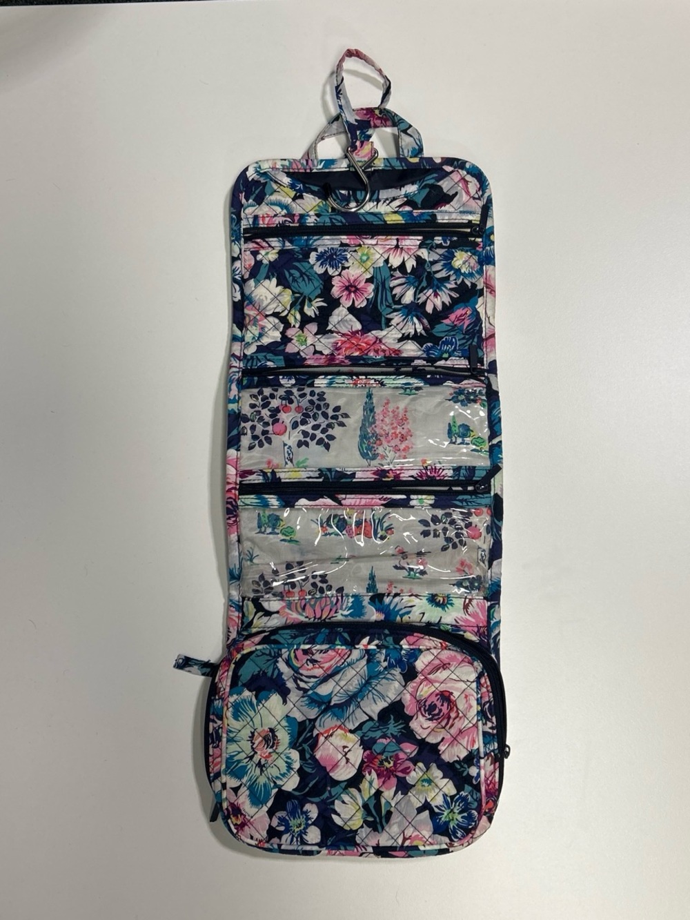 Vera Bradley Navy Floral Quilted Hanging Cosmetic Organizer